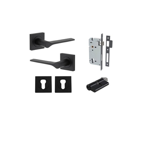 Iver Como Door Lever on Square Rose | Entrance Kit (Key/Key) | 7 Finishes - Matt Black