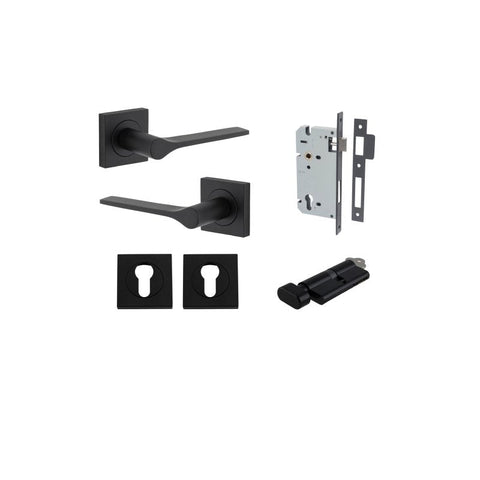 Iver Como Door Lever on Square Rose | Entrance Kit (Key/Thumb) | 7 Finishes - Matt Black