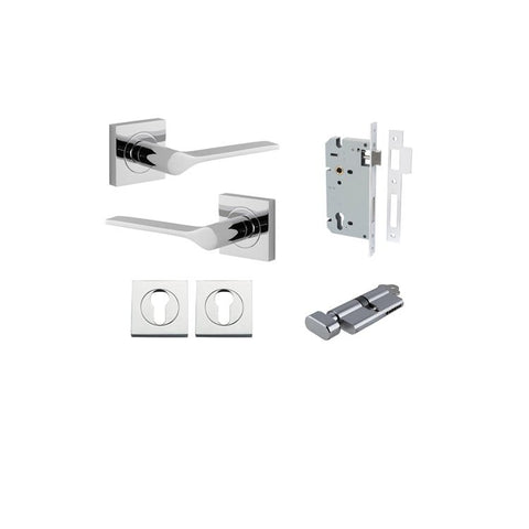 Iver Como Door Lever on Square Rose | Entrance Kit (Key/Thumb) | 7 Finishes - Polished Chrome