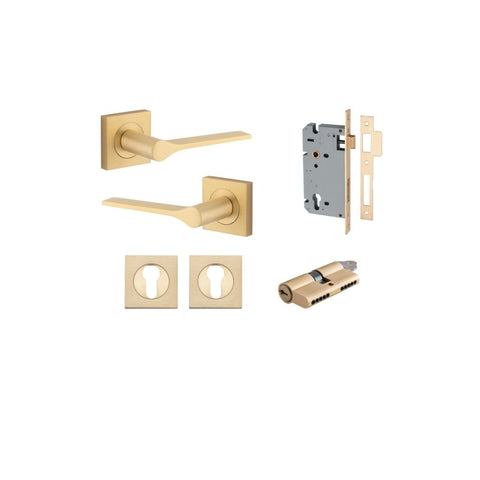 Iver Como Door Lever on Square Rose | Entrance Kit (Key/Key) | 7 Finishes - Brushed Brass