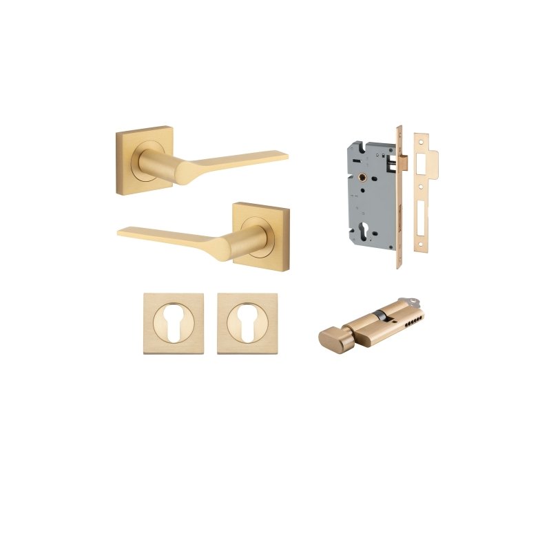 Iver Como Door Lever on Square Rose | Entrance Kit (Key/Thumb) | 7 Finishes - Brushed Brass