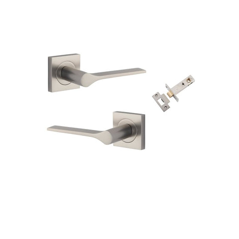 Iver Como Door Lever on Square Rose | Inbuilt Privacy Kit | 7 Finishes - Satin Nickel