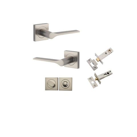 Iver Como Door Lever on Square Rose | Separate Privacy Kit | 7 Finishes - Satin Nickel