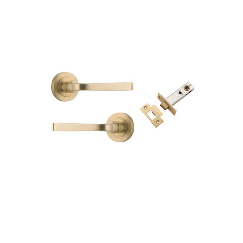 IVER Annecy Door Lever Handle On Round Rose Pair | Passage Kit | 9 Finishes - Brushed Brass