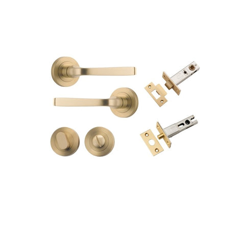 IVER Annecy Door Lever Handle On Round Rose Pair | Separate Privacy Kit | 9 Finishes - Brushed Brass