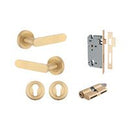 Iver Bronte Solid Brass Door Lever on Round Rose | All Functions | Entrance Kit (Key/Key) | 7 Finishes - Brushed Brass