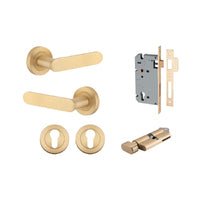 Iver Bronte Solid Brass Door Lever on Round Rose | All Functions | Entrance Kit (Key/Thumb) | 7 Finishes - Brushed Brass