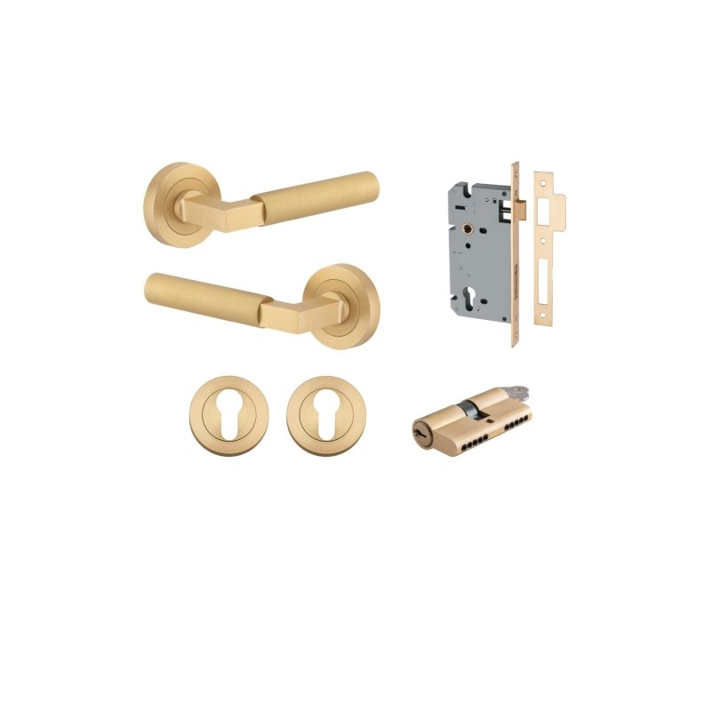 Iver Berlin Solid Brass Door Lever Handle | Entrance Kit (Key/Key) | 7 Finishes - Brushed Brass