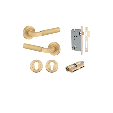 Iver Berlin Solid Brass Door Lever Handle | Entrance Kit (Key/Key) | 7 Finishes - Brushed Brass