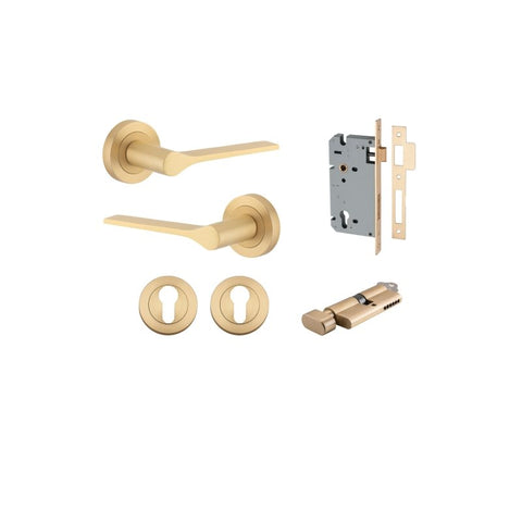 Iver Como Door Lever on Round Rose | Entrance Kit (Key/Thumb) | 7 Finishes - Brushed Brass