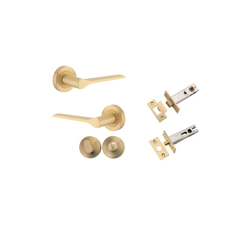 Iver Como Door Lever on Round Rose | Separate Privacy Kit | 7 Finishes - Brushed Brass