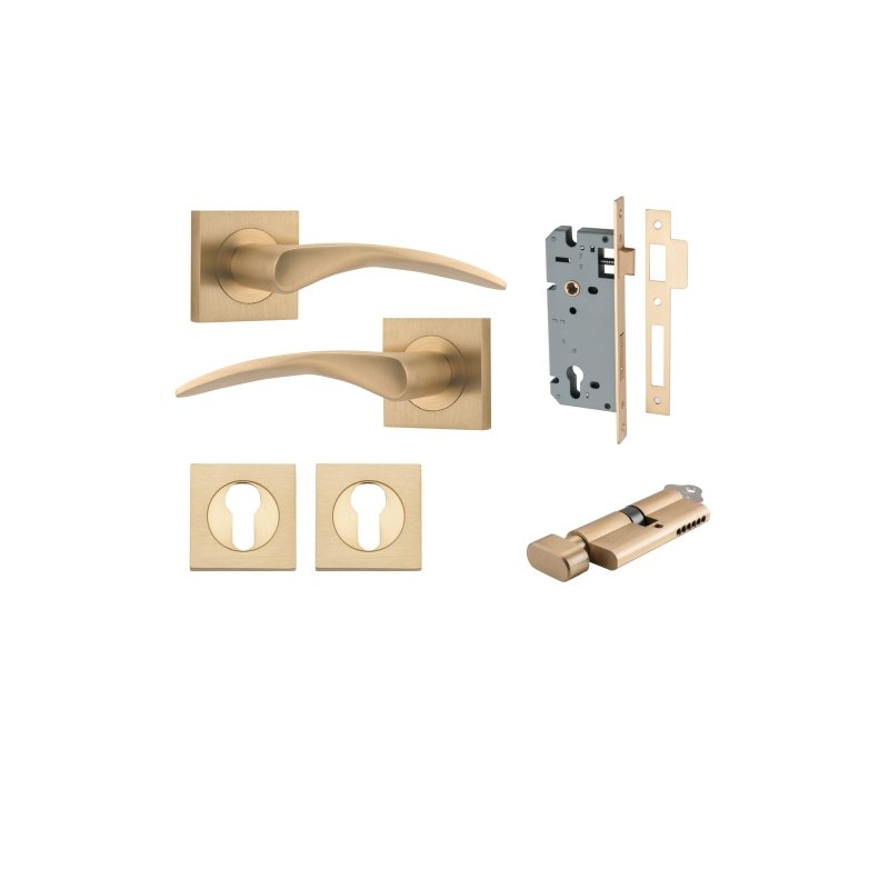 Iver Oxford Door Lever on Square Rose | Entrance Kit (Key/Thumb) | 4 Finishes - Brushed Brass