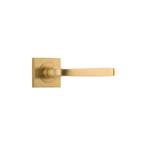IVER Annecy Door Lever Handle On Square Rose Pair | Lever Set Only | 9 Finishes - Brushed Brass