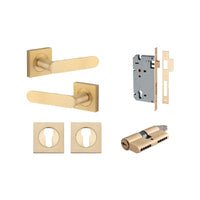 Iver Bronte Solid Brass Door Lever Handle On Square Rose | Entrance Kit (Key/Key) | 7 Finishes - Brushed Brass