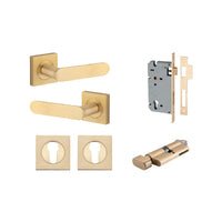 Iver Bronte Solid Brass Door Lever Handle On Square Rose | Entrance Kit (Key/Thumb) | 7 Finishes - Brushed Brass