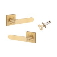 Iver Bronte Solid Brass Door Lever Handle On Square Rose | Inbuilt Privacy Kit | 7 Finishes - Brushed Brass