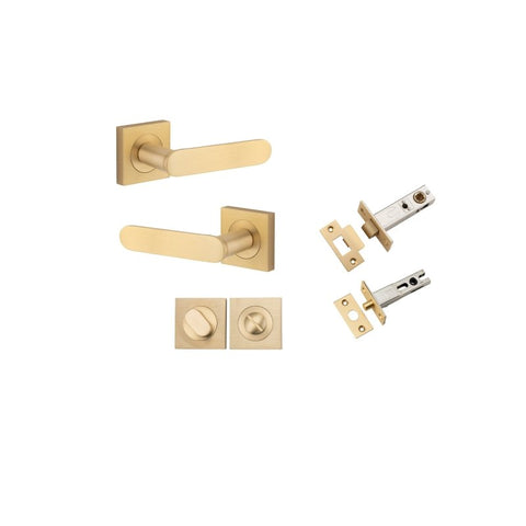 Iver Bronte Solid Brass Door Lever Handle On Square Rose | Separate Privacy Kit | 7 Finishes - Brushed Brass