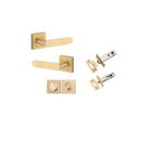 Iver Bronte Solid Brass Door Lever Handle On Square Rose | Separate Privacy Kit | 7 Finishes - Brushed Brass