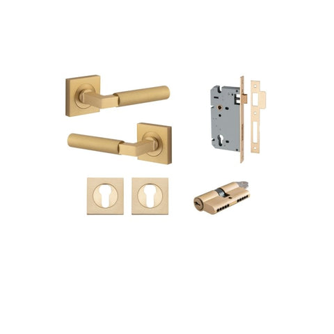 Iver Berlin Door Lever on Square Rose | Entrance Kit (Key/Key) | 7 Finishes - Brushed Brass