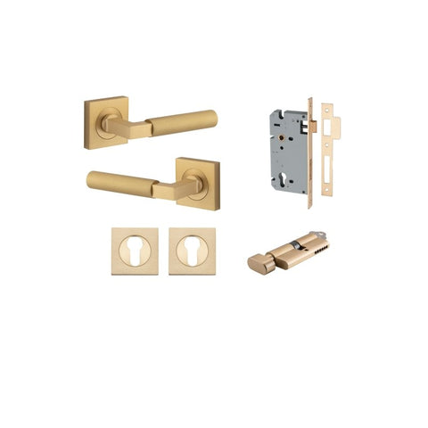 Iver Berlin Door Lever on Square Rose | Entrance Kit (Key/Thumb) | 7 Finishes - Brushed Brass
