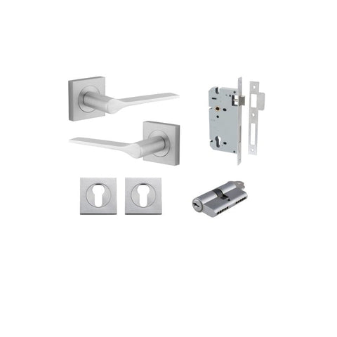 Iver Como Door Lever on Square Rose | Entrance Kit (Key/Key) | 7 Finishes - Brushed Chrome