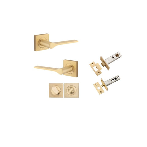 Iver Como Door Lever on Square Rose | Separate Privacy Kit | 7 Finishes - Brushed Brass