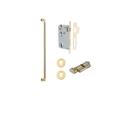 IVER Berlin Door Pull Single Handle Only | 600mm Entrance Kit (Key/Thumb) - Polished Brass