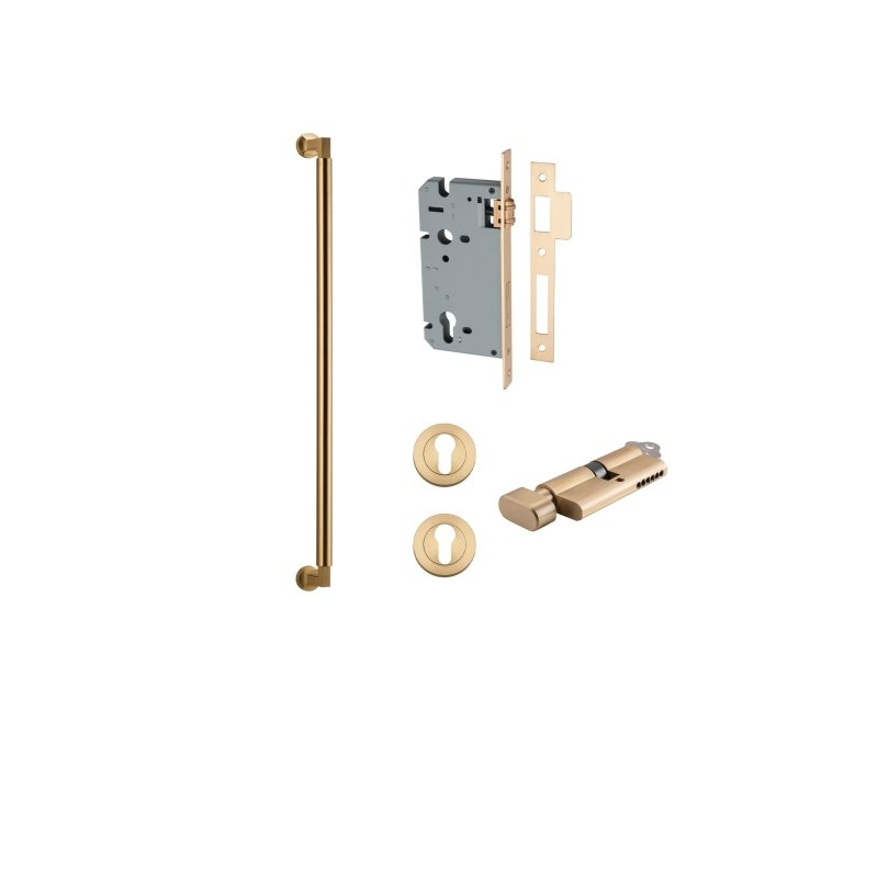 IVER Berlin Door Pull Single Handle Only | 600mm Entrance Kit (Key/Thumb) - Brushed Brass