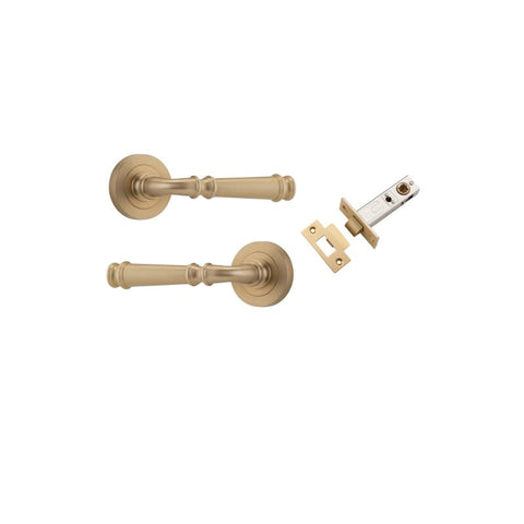 IVER Verona Door Lever Handle On Round Rose Pair | Passage Kit | 9 Finishes - Brushed Brass
