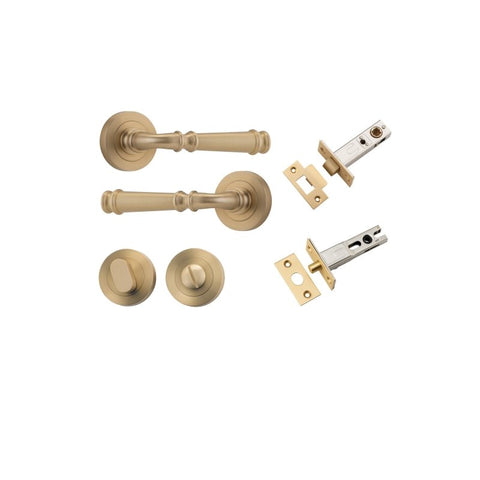 IVER Verona Door Lever Handle On Round Rose Pair | Separate Privacy Kit | 9 Finishes - Brushed Brass