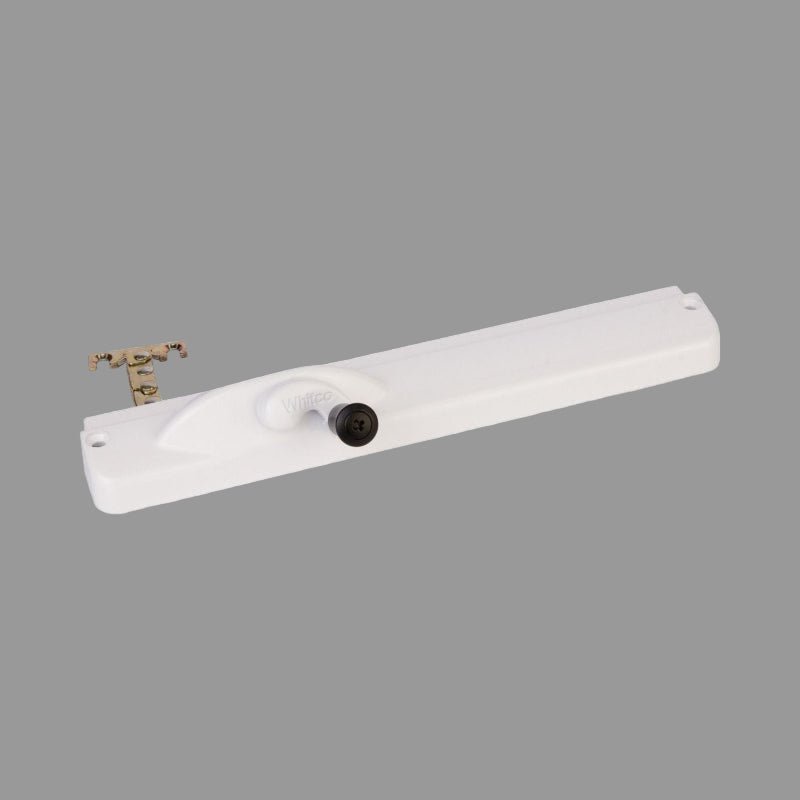 White door handle on a gray background