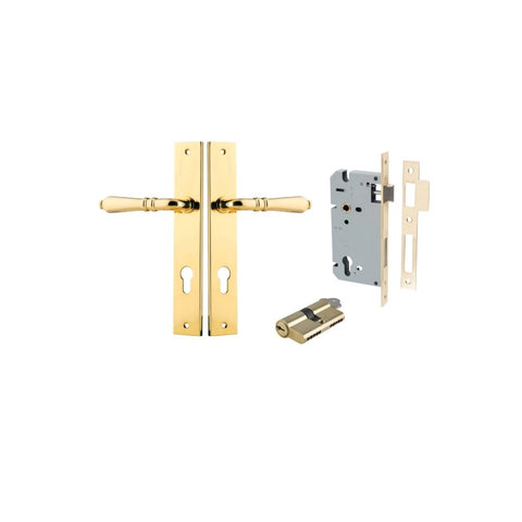 IVER Sarlat Lever Door Handle On Rectangular Backplate | Entrance Kit (Key/Key) | 10 Finishes - Polished Brass