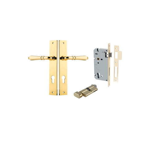 IVER Sarlat Lever Door Handle On Rectangular Backplate | Entrance Kit (Key/Thumb) | 10 Finishes - Polished Brass