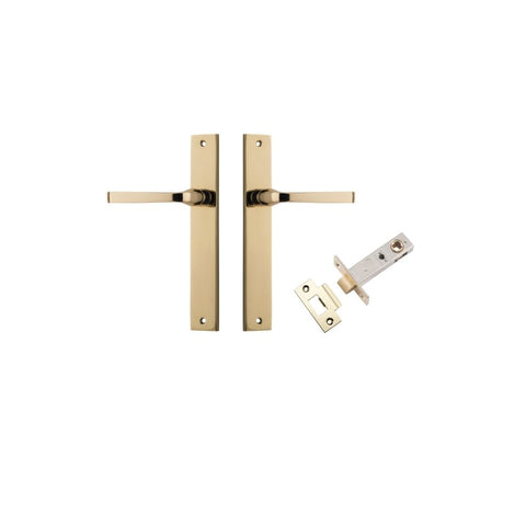 IVER Annecy Door Lever Handle On Rectangular Backplate | Passage Kit | 9 Finishes - Polished Brass