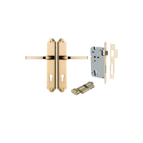 IVER Annecy Door Lever Handle On Shouldered Backplate | Entrance Kit (Key/Thumb) | 9 Finishes - Polished Brass