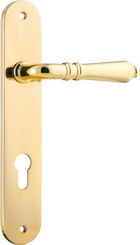 Iver Sarlat Solid Brass Door Lever on Oval Backplate | Entrance Lever Set Only | 10 Finishes - Polished Brass