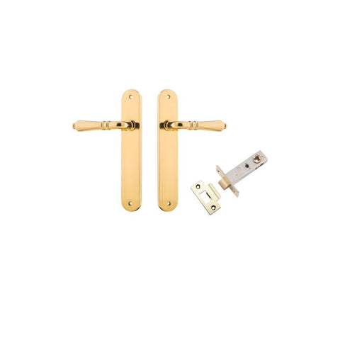 Iver Sarlat Solid Brass Door Lever on Oval Backplate | Passage Kit | 10 Finishes - Polished Brass