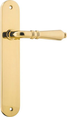 Iver Sarlat Solid Brass Door Lever on Oval Backplate | Passage Lever Set Only | 10 Finishes - Polished Brass