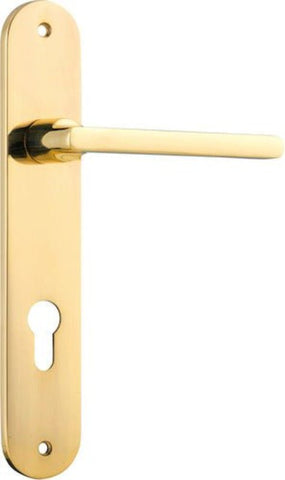 Iver Baltimore Solid Brass Door Lever on Oval Backplate | Entrance Lever Set Only | 7 Finishes - Polished Brass