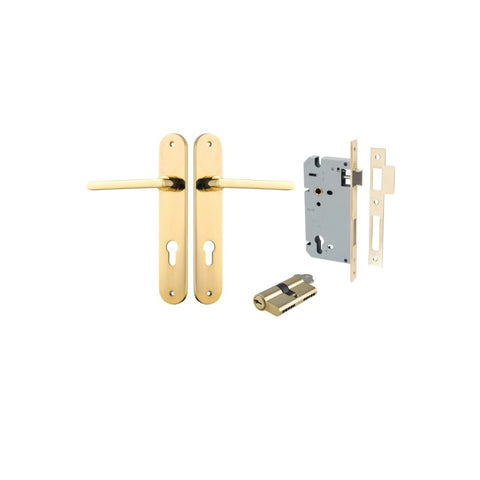 Iver Baltimore Solid Brass Door Lever on Oval Backplate | Entrance Kit (Key/Key) | 7 Finishes - Polished Brass