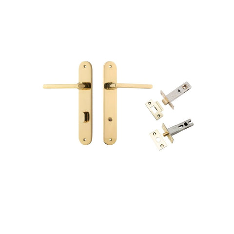 Iver Baltimore Solid Brass Door Lever on Oval Backplate | Separate Privacy Kit | 7 Finishes - Polished Brass