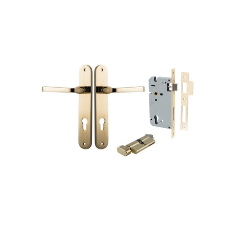 Iver Annecy Solid Brass Door Lever on Oval Backplate | Entrance Kit (Key/Thumb) | 9 Finishes - Polished Brass