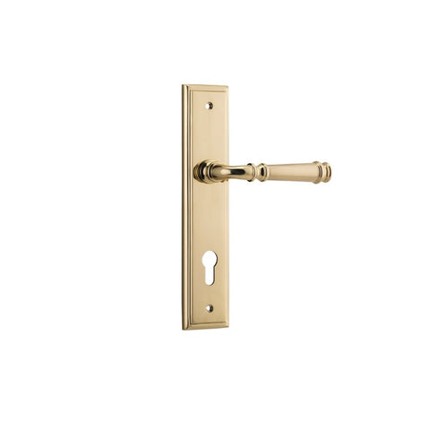 IVER Verona Door Lever Handle On Stepped Backplate | Entrance Lever Set Only | 9 Finishes - Polished Brass