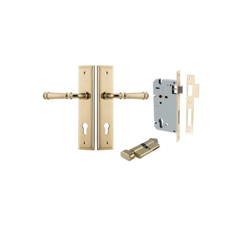 IVER Verona Door Lever Handle On Stepped Backplate | Entrance Kit (Key/Thumb) | 9 Finishes - Polished Brass