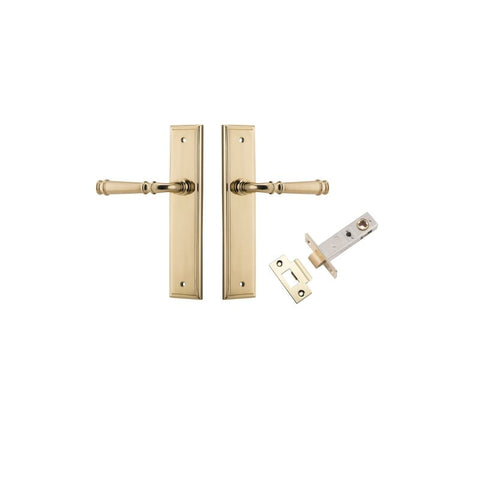 IVER Verona Door Lever Handle On Stepped Backplate | Passage Kit | 9 Finishes - Polished Brass