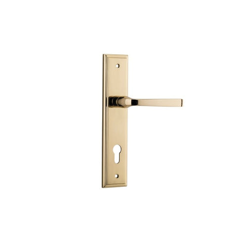 IVER Annecy Door Lever Handle On Stepped Backplate | Entrance Lever Set Only | 9 Finishes - Polished Brass