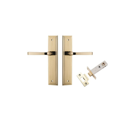 IVER Annecy Door Lever Handle On Stepped Backplate | Passage Kit | 9 Finishes - Polished Brass