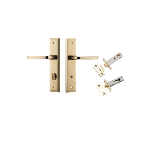 IVER Annecy Door Lever Handle On Stepped Backplate | Separate Privacy Kit | 9 Finishes - Polished Brass