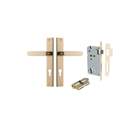 IVER Bronte Door Lever Handle On Rectangular Backplate | Entrance Kit (Key/Key) | 7 Finishes - Polished Brass