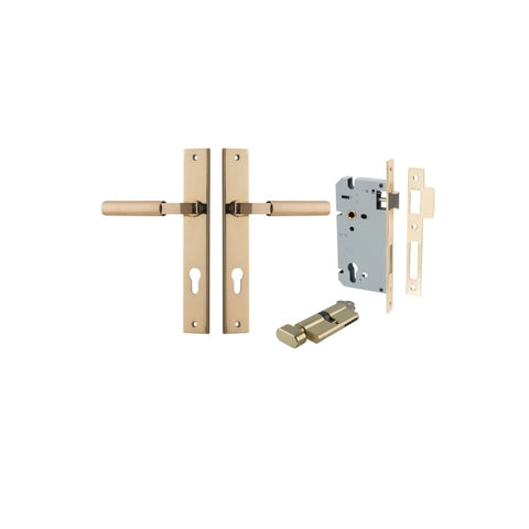 IVER Berlin Door Lever Handle On Rectangular Backplate | Entrance Kit (Key/Thumb) | 7 Finishes - Polished Brass